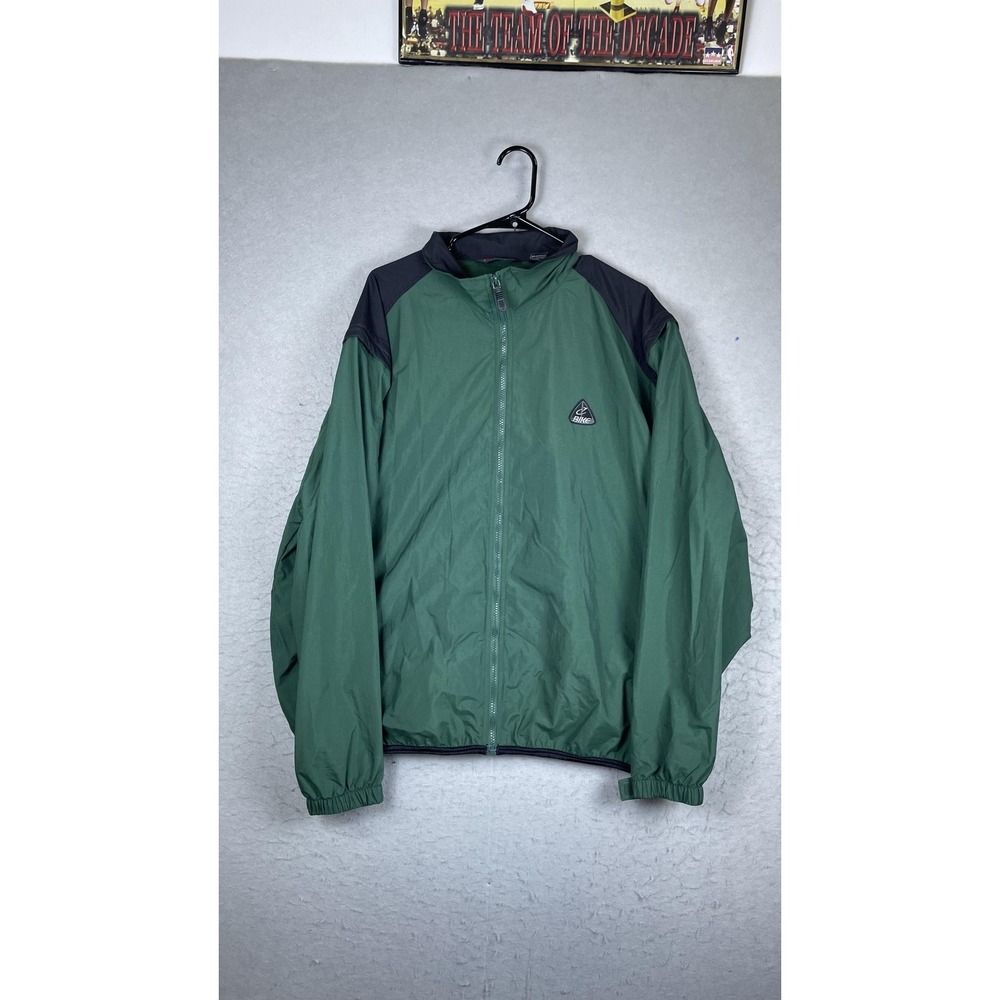 Bike Windbreaker Jacket Mens XL Green Black Full Zip Mesh Lined Sports